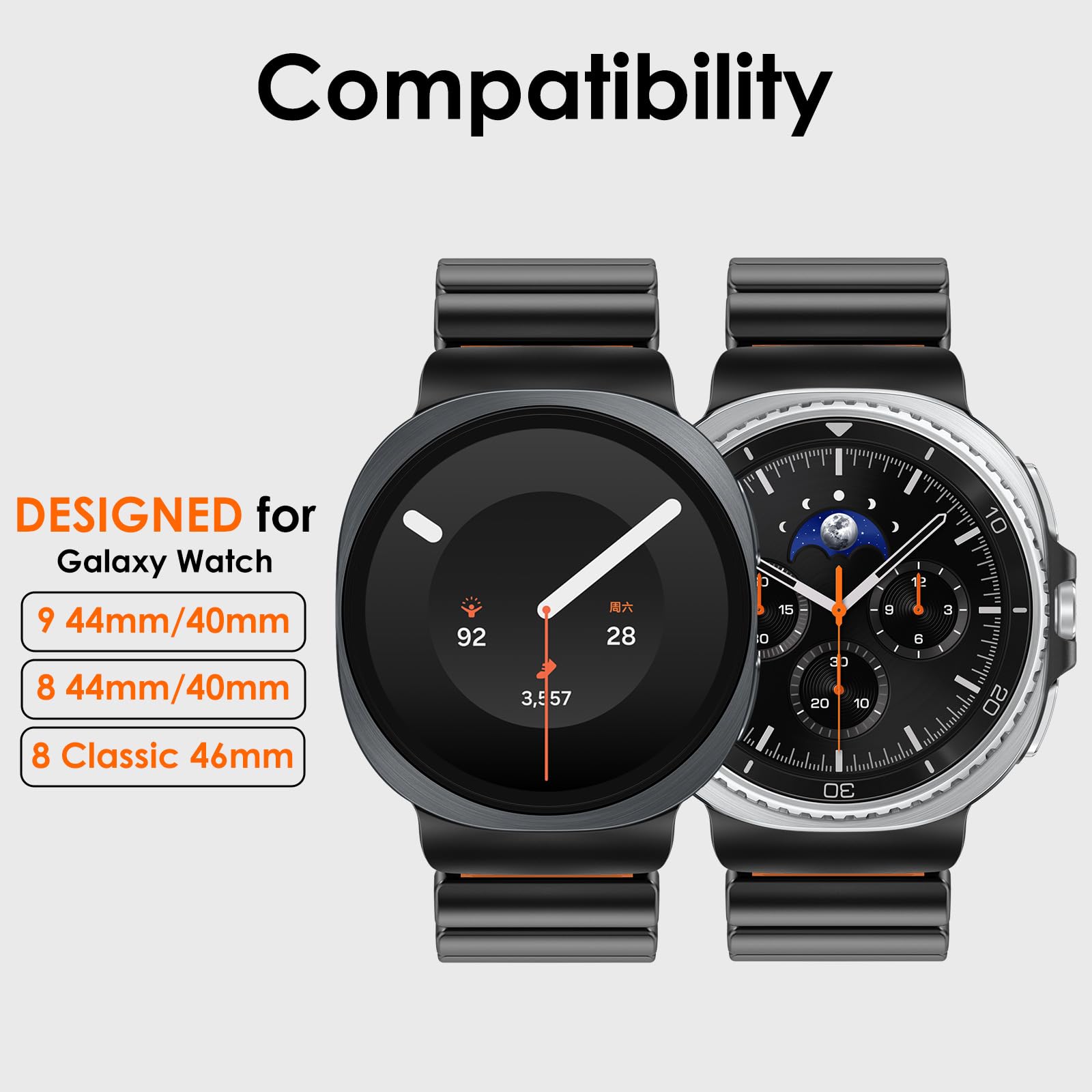 WINGLE Bracelets en acier inoxydable pour Galaxy Watch 9/8/8 Classic Band Samsung Galaxy Watch 9 bandes 44 mm 40 mm 46 mm pour homme bracelet de luxe en acier inoxydable silicone double couche