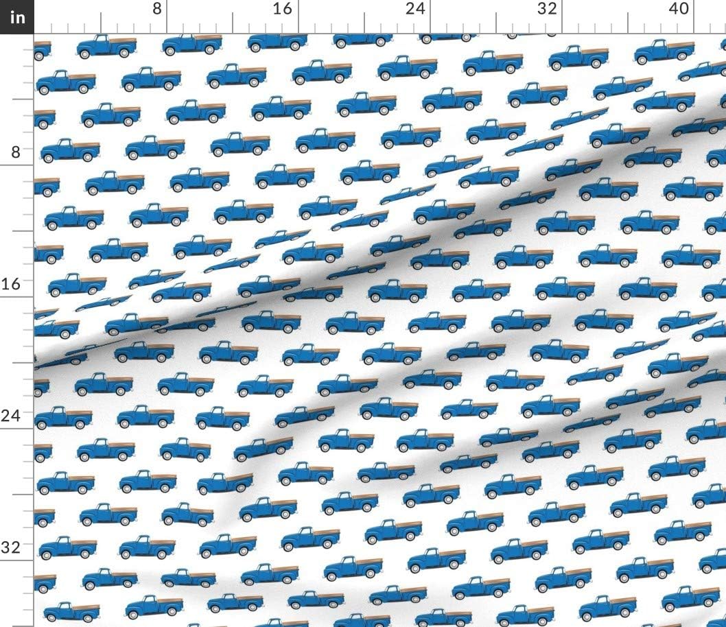 Spoonflower Fabric - Vintage Trucks White Truck Blue Trendy Boy Country Printed on Petal Signature Cotton Fabric by The Yard - Sewing Quilting Apparel Crafts Decor