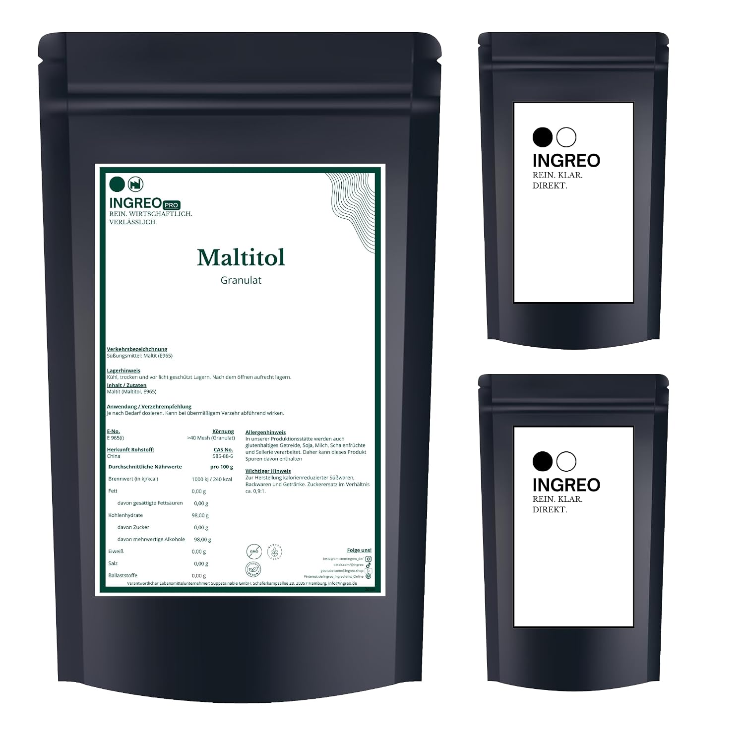 3 kg Maltitol Granules E965 Sugar Substitute 3 x 1 kg Even Grain No Additives Sweetener Raw Material INGREO PRO