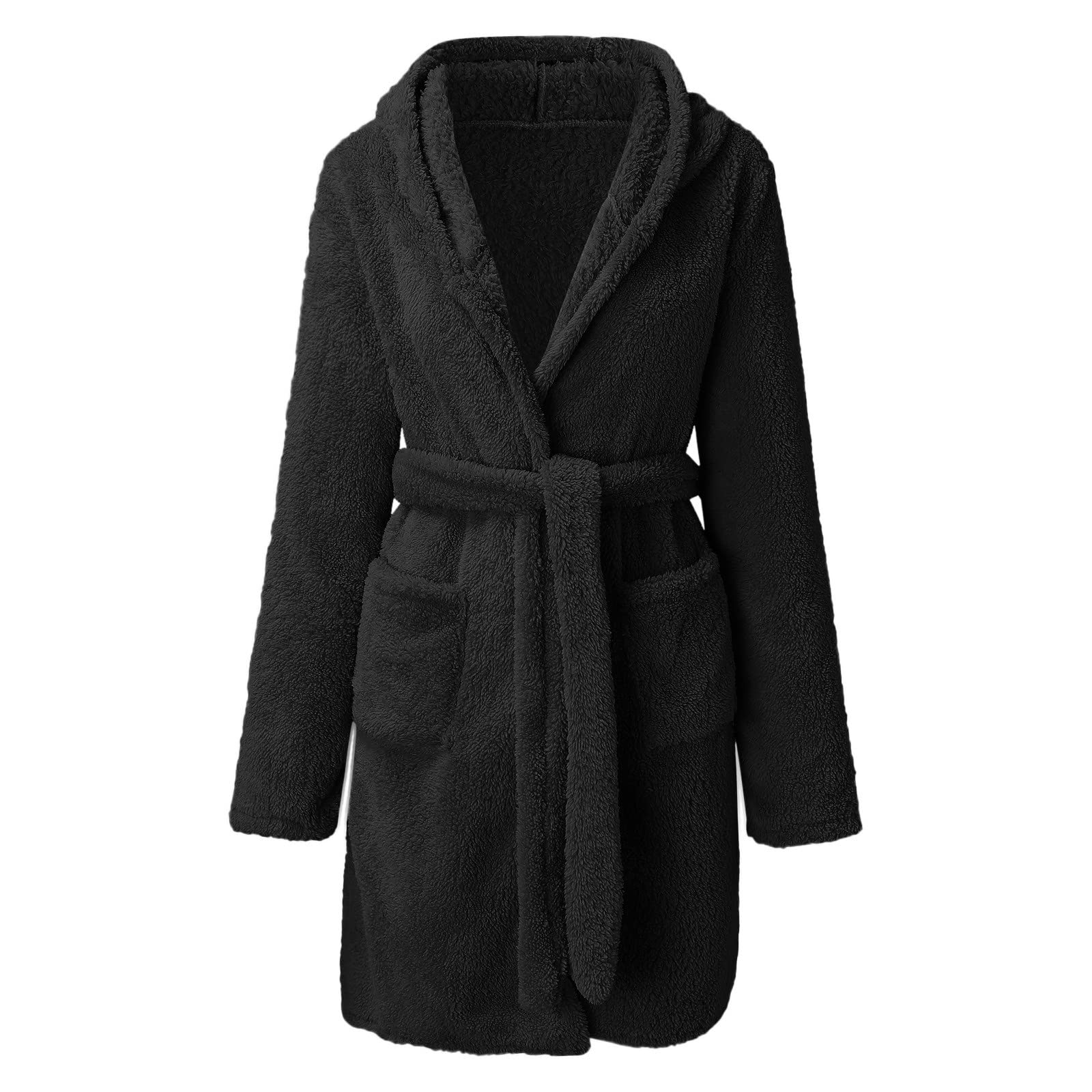 Skang Women Dressing Gown Hooded Fleece Plush Short Bathrobe