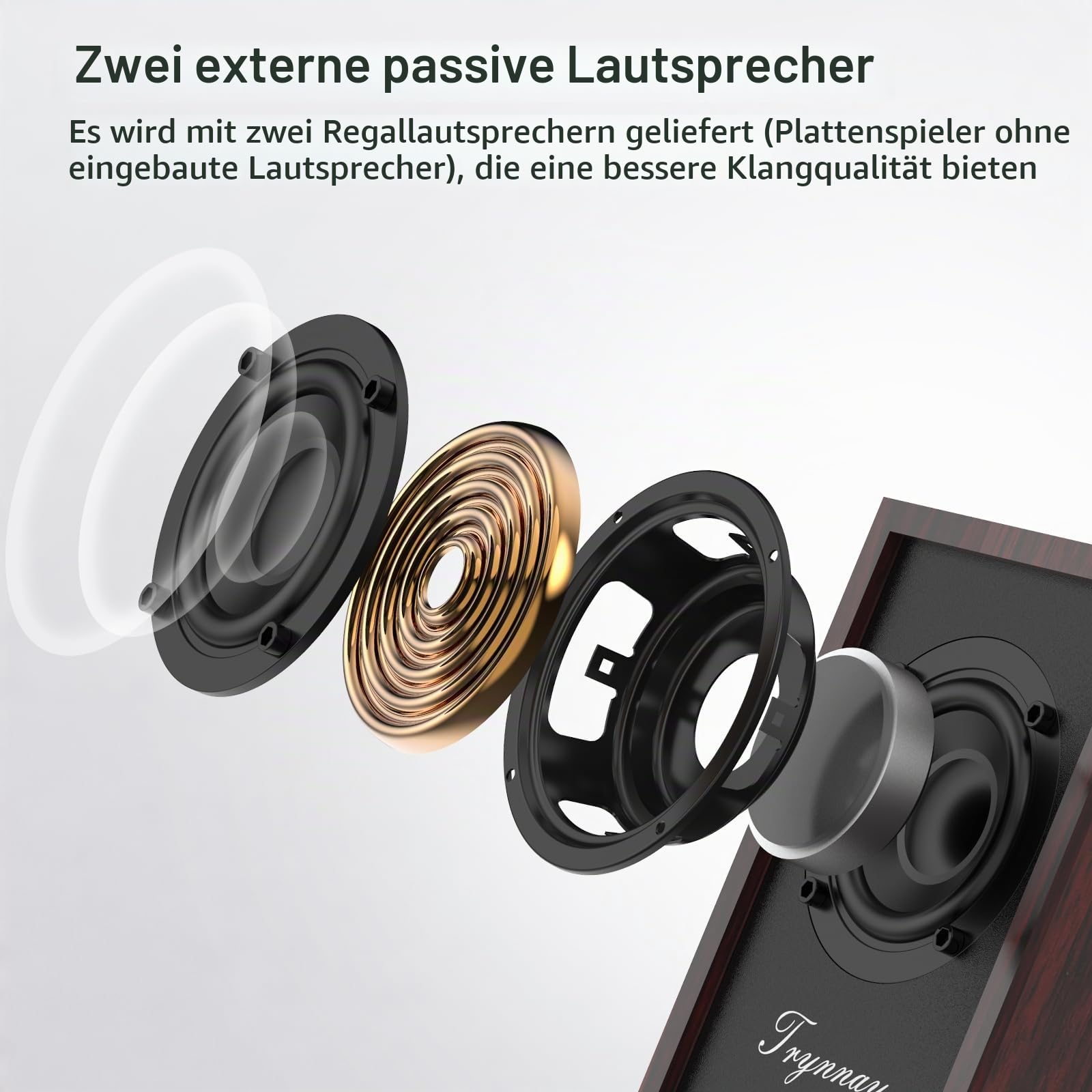 Trynnay Plattenspieler mit passiven Regallautsprechern, Bluetooth-Plattenspieler für Schallplatten, 3 Geschwindigkeiten, kabelloser AUX-Eingang, Kopfhöreranschluss und Auto-Stop-Funktion, dunkelrotes