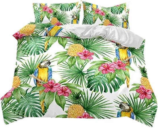 Stillshine Literie Lit Double 200x200 Perroquet Toucan Fruit De La Plante Tropicale Ananas Housse De Couette Et Taie 3 Pieces Vert Rouge Jaune Fermeture Eclair Polyester Ultrafin Amazon Fr Cuisine Maison