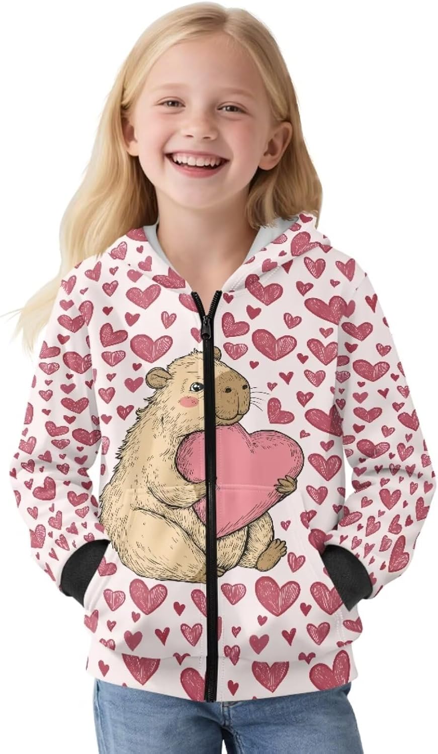 WELLFLYHOM Graphic Zipper Hoodies 6-16 Fleece Lining Kids Girls Hooded Sweatshirt Long Sleeve Sweater with Pocket