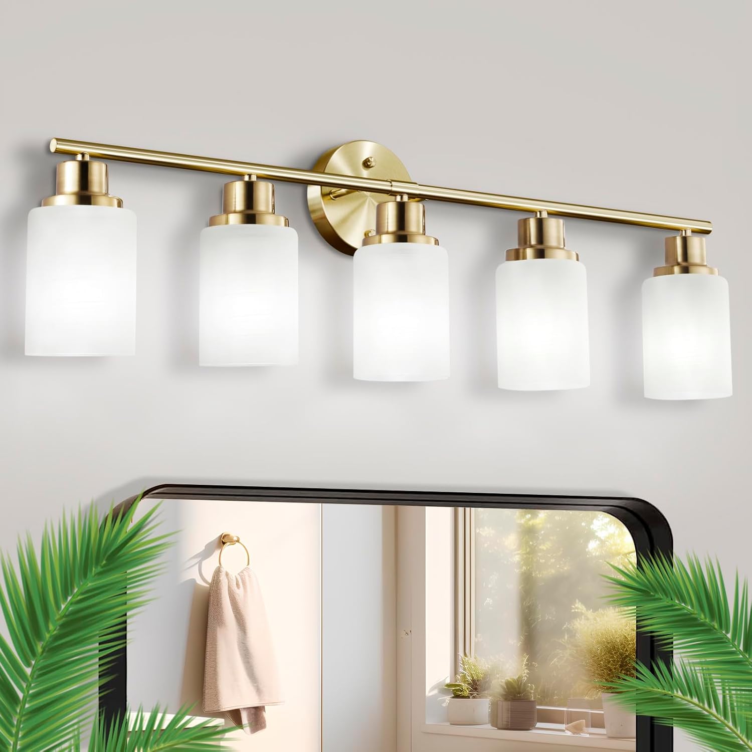 YAO BANG Gold Bathroom Light Fixtures Over Mirror, 5-Lights Vanity ...