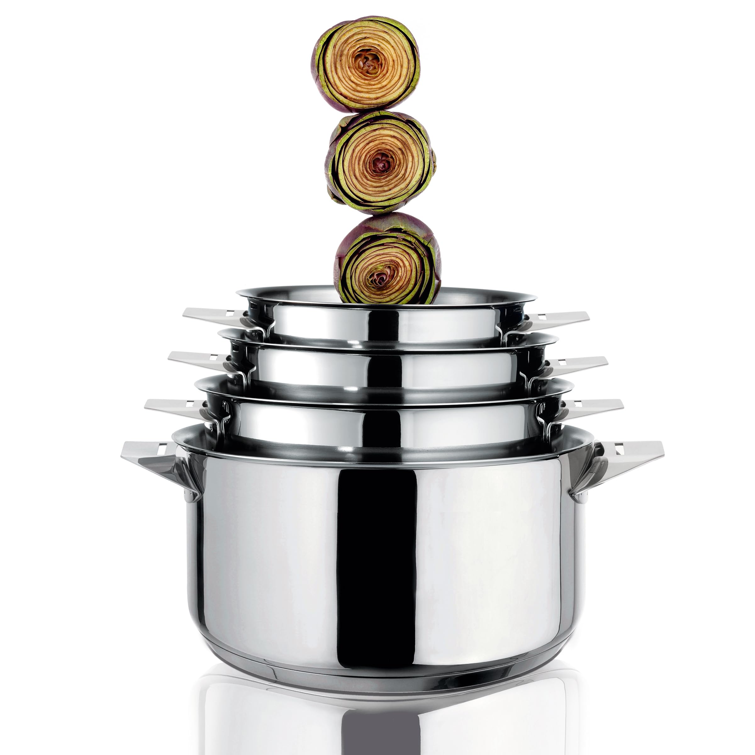 CUISINOX - Eclipse - Set cuisson et coutellerie - Casseroles 16/18/2 cm, éplucheur et couteau office - Poignée inox - Fond encapsulé - Compatible tous feux dont induction