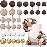 32 PCS Ball Cake Picks Colorful Ball Shaped Cake Topper Pearl Balls Cupcake Cake Insert Topper for Birthday Party Decoration Supplies Dark Brown Light Brown White Gold