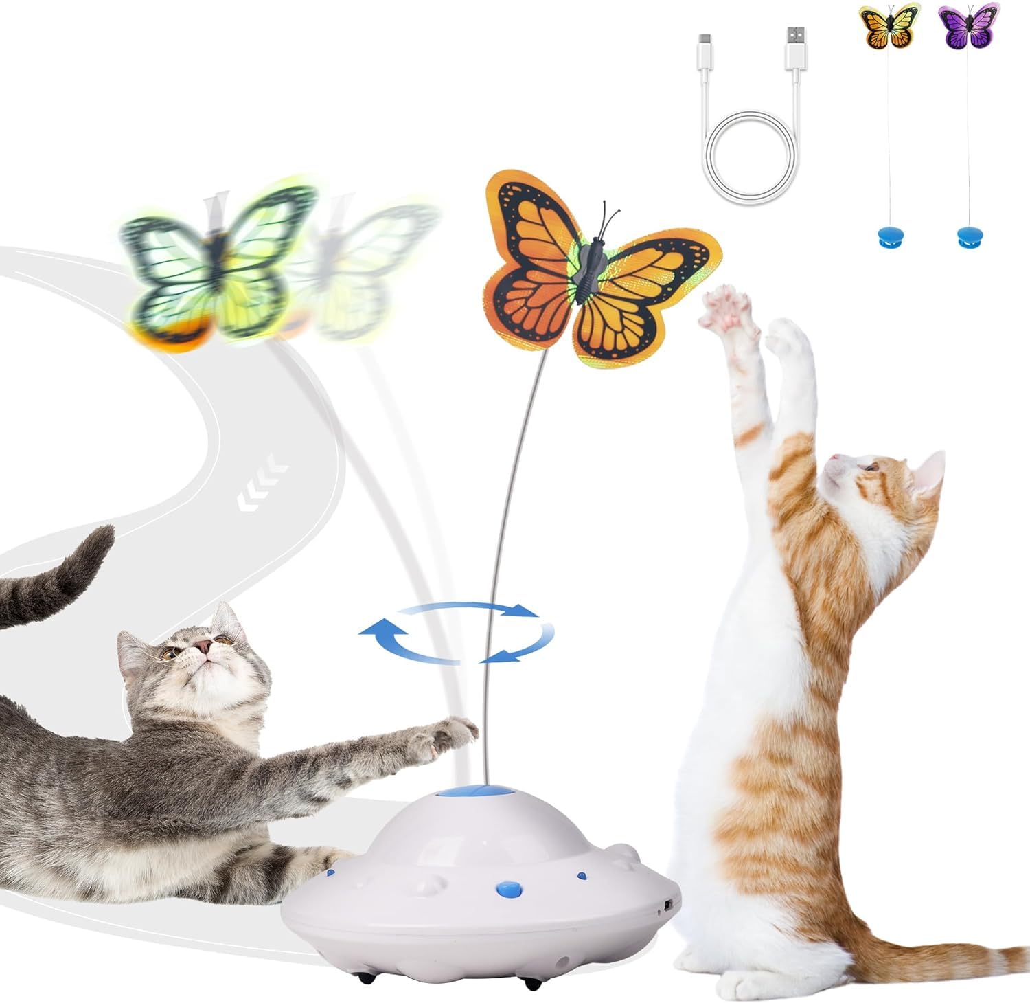 Pet Prime Interactive Cat Toys UFO Teaser for Indoor Cats Smart Auto Obstacle Avoidance Kitten Toy