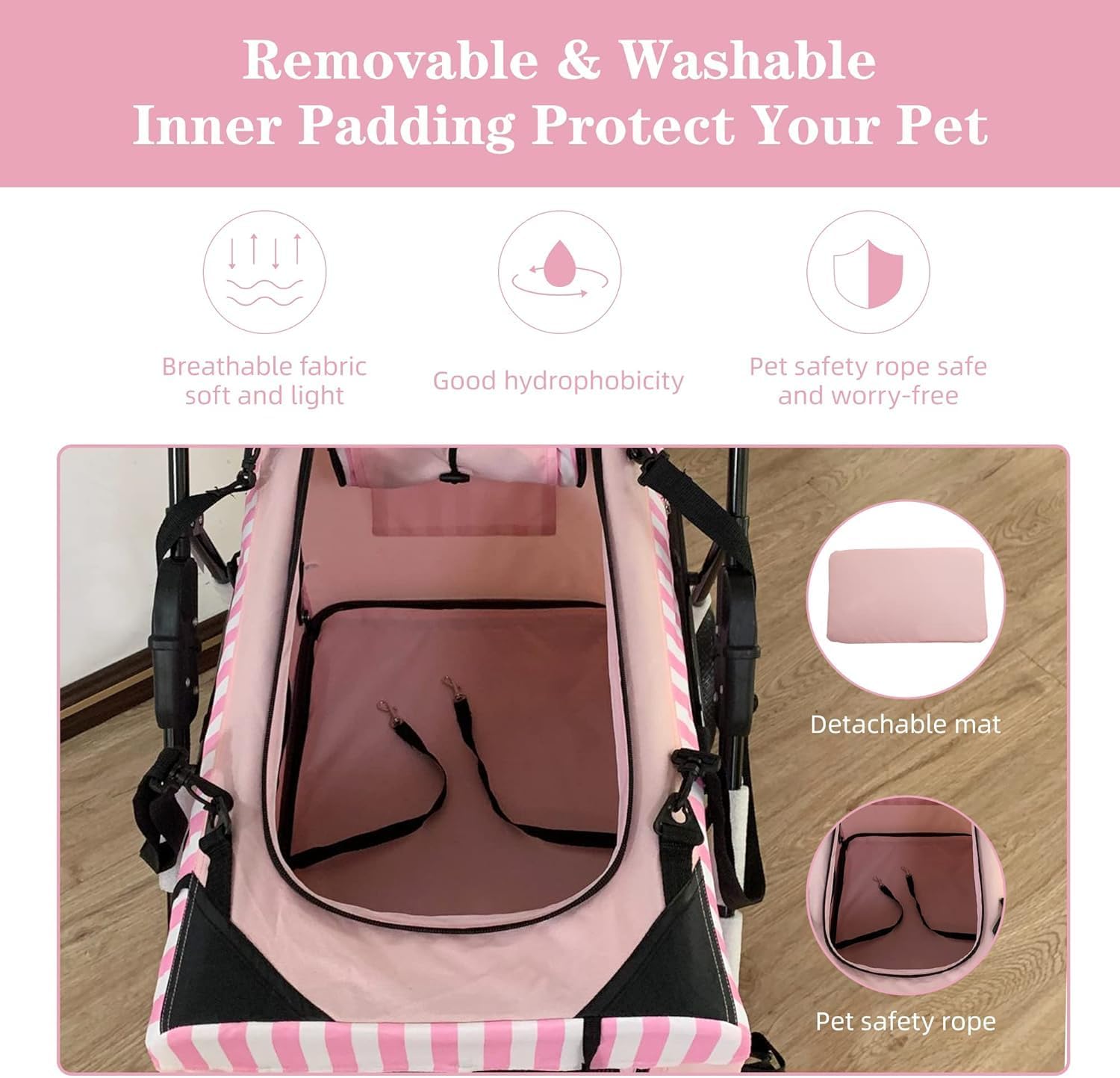 Foldable Pet Strollers Foldable Pet Stroller with 4 Wheels Dog with Detachable Carrier Bag Cat for Small Medium Cats Dogs All-Terrain Design