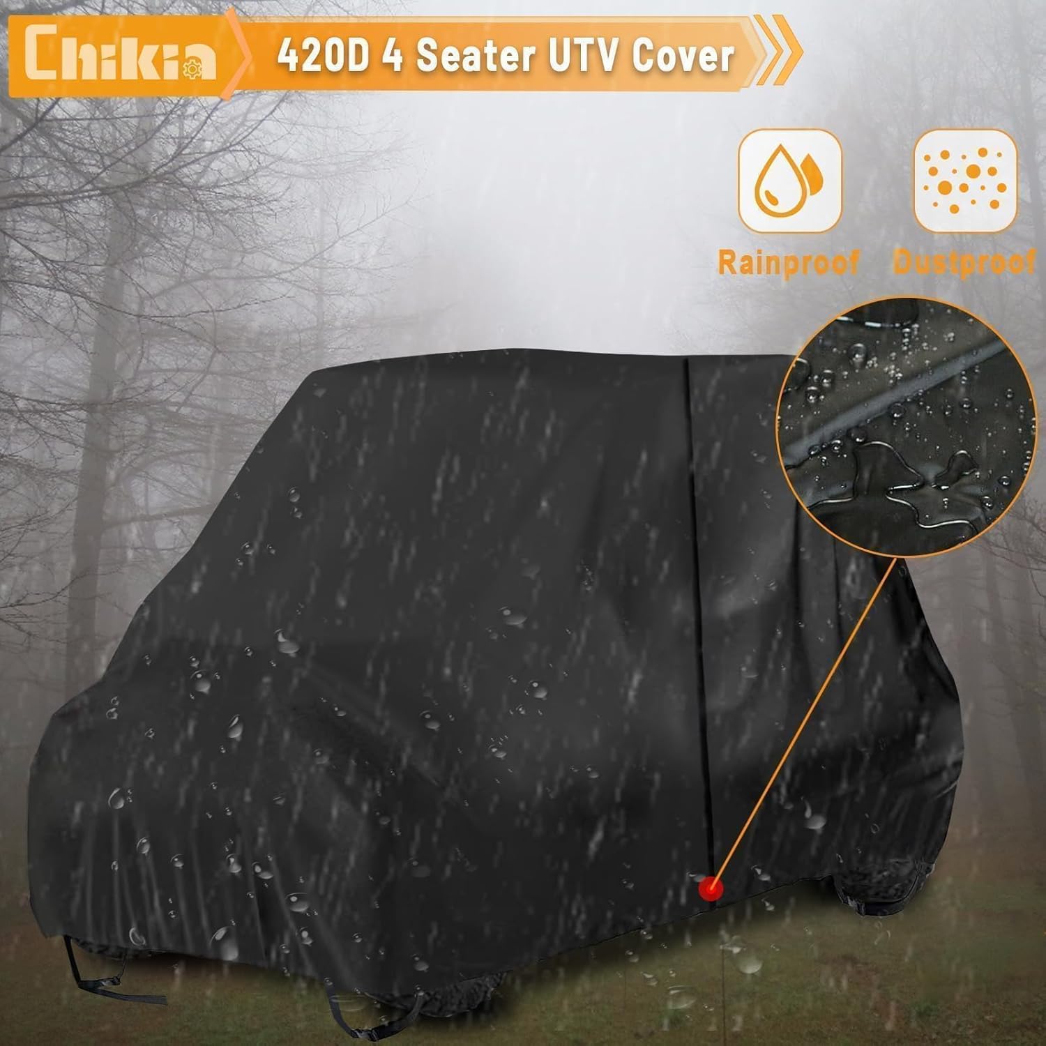 Chikia UTV 4-6 Seater Cover Waterproof with Zipper Compatible with Polaris Ranger Crew General RZR XP 4 Can am Commander MAX Defender Cfmoto Uforce 800XL 1000XL Windproof Outdoor Storage