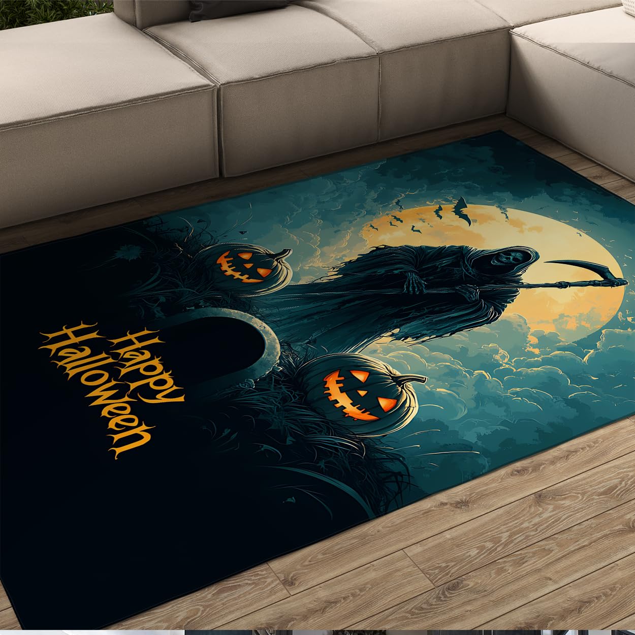 Tapis crâne Halloween 150x240cm lavable à poils ras pour salon