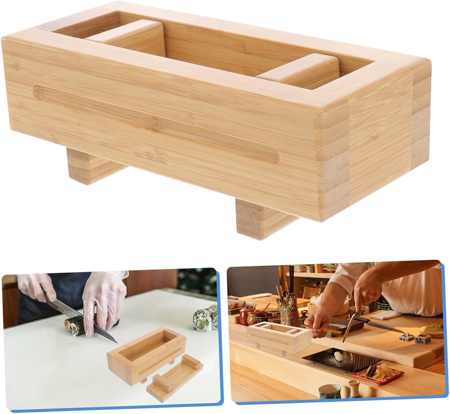 Bamboo Wooden Sushi Press Mold Kit Rectangular Sushi Making Tool for Home Use Easy Diy for Beginners and Amateurs