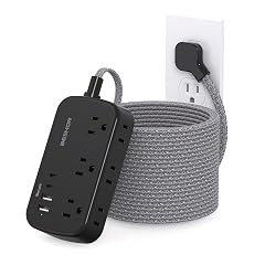 Extension Cord 25 Ft BESHON Flat Plug Power Strip with 6 Outlets with 4 USB Ports 2 USB