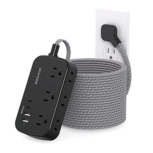 Extension Cord 25 Ft BESHON Flat Plug Power Strip with 6 Outlets with 4 USB Ports 2 USB