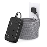 Extension Cord 25 Ft, BESHON Flat Plug Power Strip with 6 Outlets with 4 USB Ports(2 USB C), No Surge Protector for Home Office College Dorm Room Travel Essentials, Black