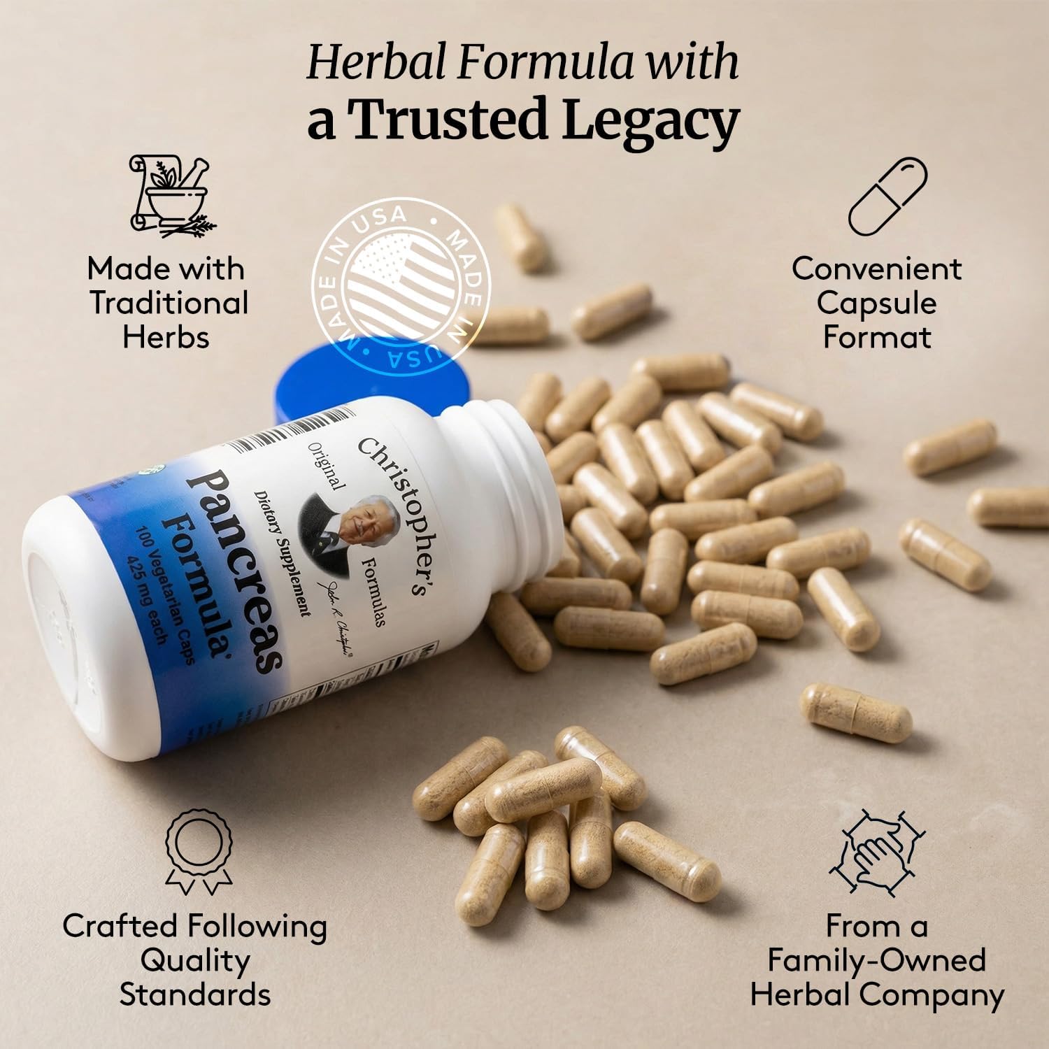 Christopher's Original Formulas Pancreas Formula - Pancreas Cleanse Detox & Repair - Probiotics for Digestive Health - Pack of 5