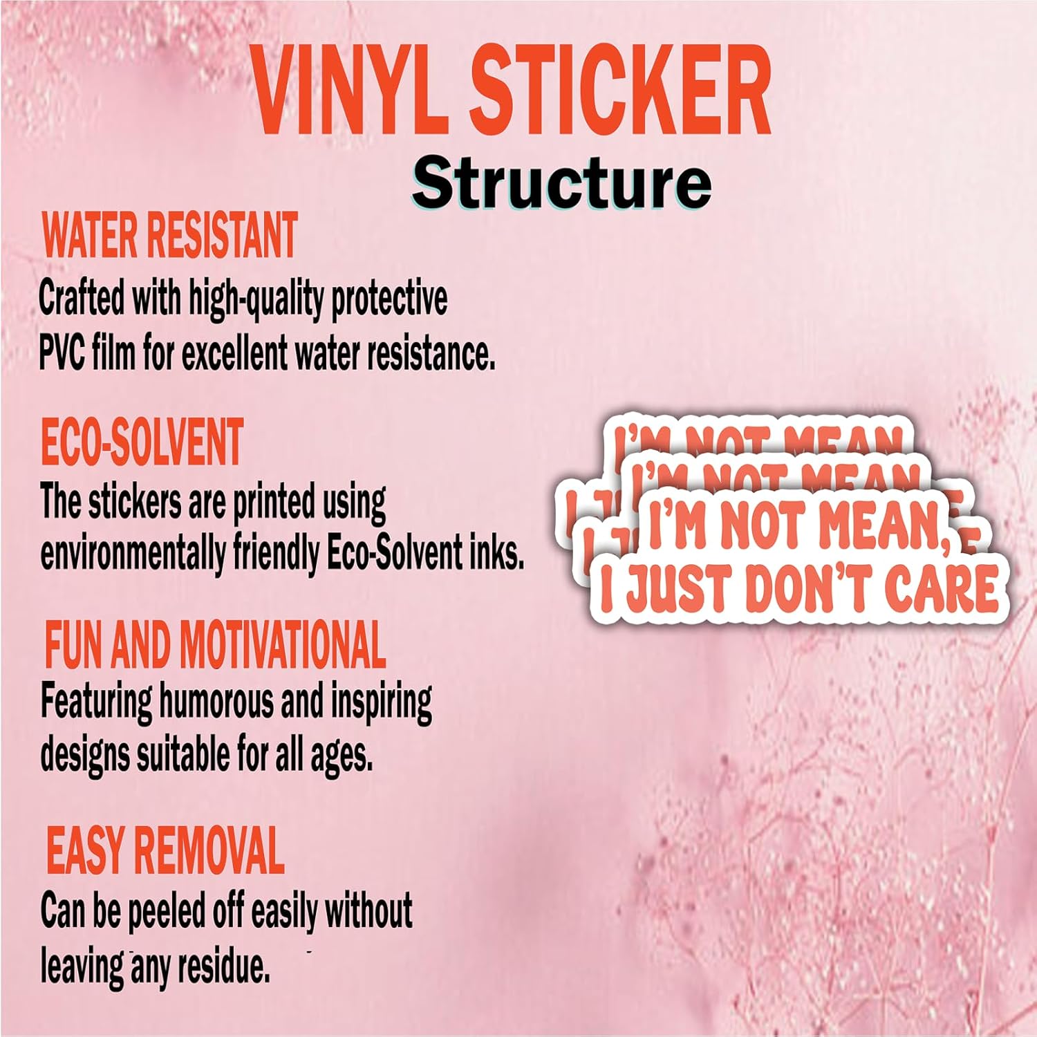 (3Pcs) I'm Not Mean, I Just Don't Care Stickers Funny Quotes Stickers Decal Waterproof Vinyl Stickers Adult for Laptop Kindle Car Tumbler Water Bottle Mug Phone Notebook Helmet Size 3”x1” image 5