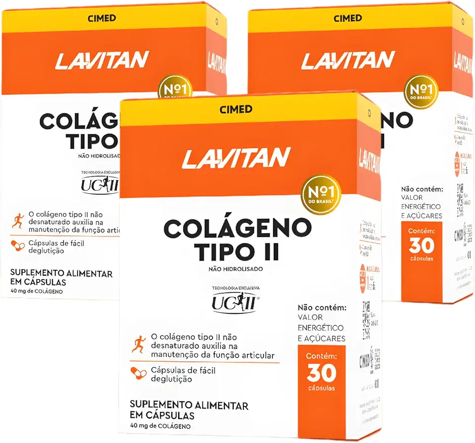Lavitan Colageno Tipo II UCII 40mg Kit 3 Caixas 30 Caps Cada Colageno Tipo 2 Nao Hidrolisado Nao Desnaturado Suporte Articulacoes Cartilagem Mobilidade Flexibilidade Uso Diario