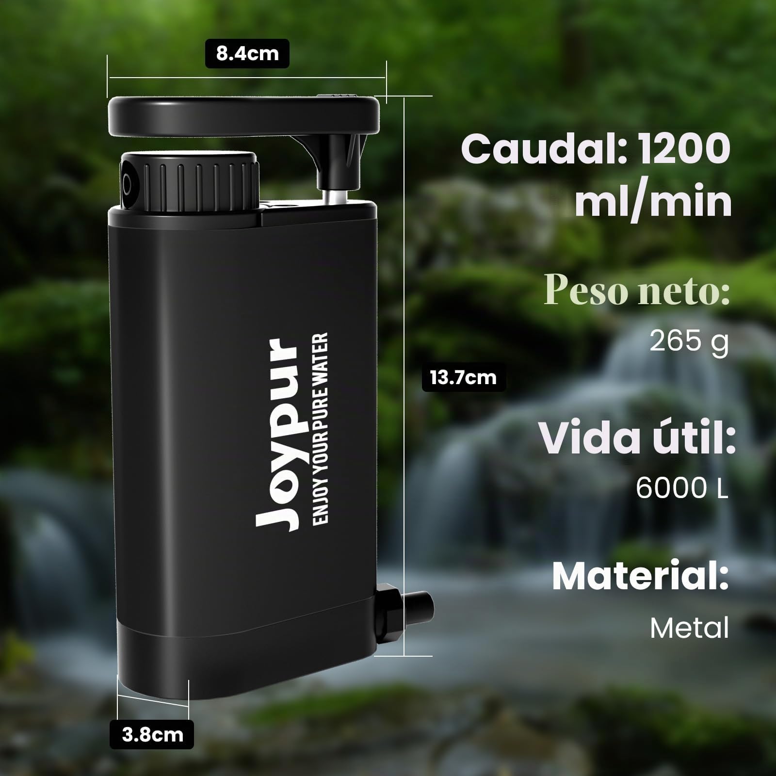 Filtro de agua de supervivencia para exteriores, filtro de agua potable de metal con capacidad de filtro de 6000 L, purificador de agua portátil para camping, senderismo, emergencia, etc