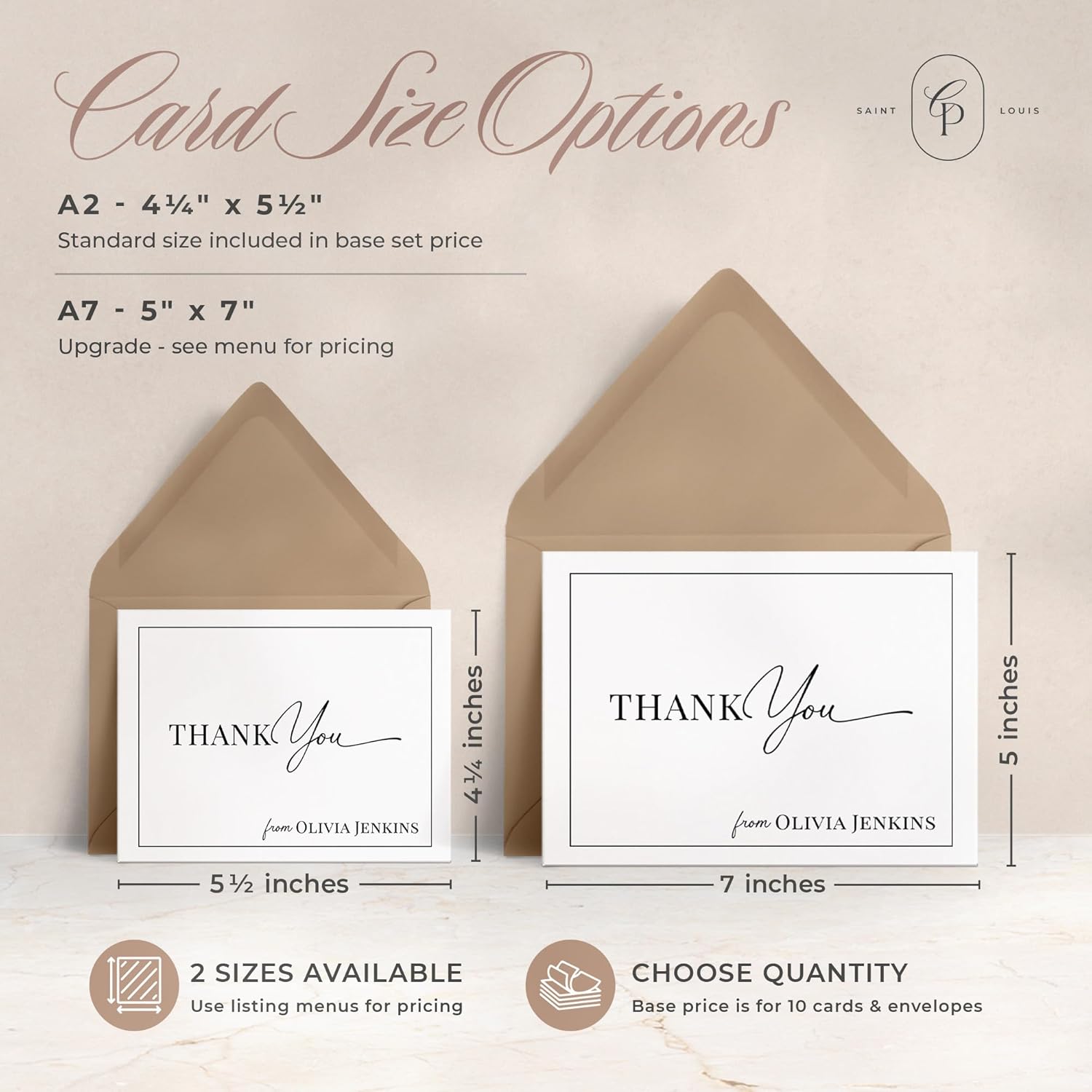 Personalized Stationery for Women Thank You Cards with Envelopes, Custom Notecards Name, Script & Border Personalized Note Cards For Women, Men, Thank You Custom Card, Gift Idea - Polished Fold