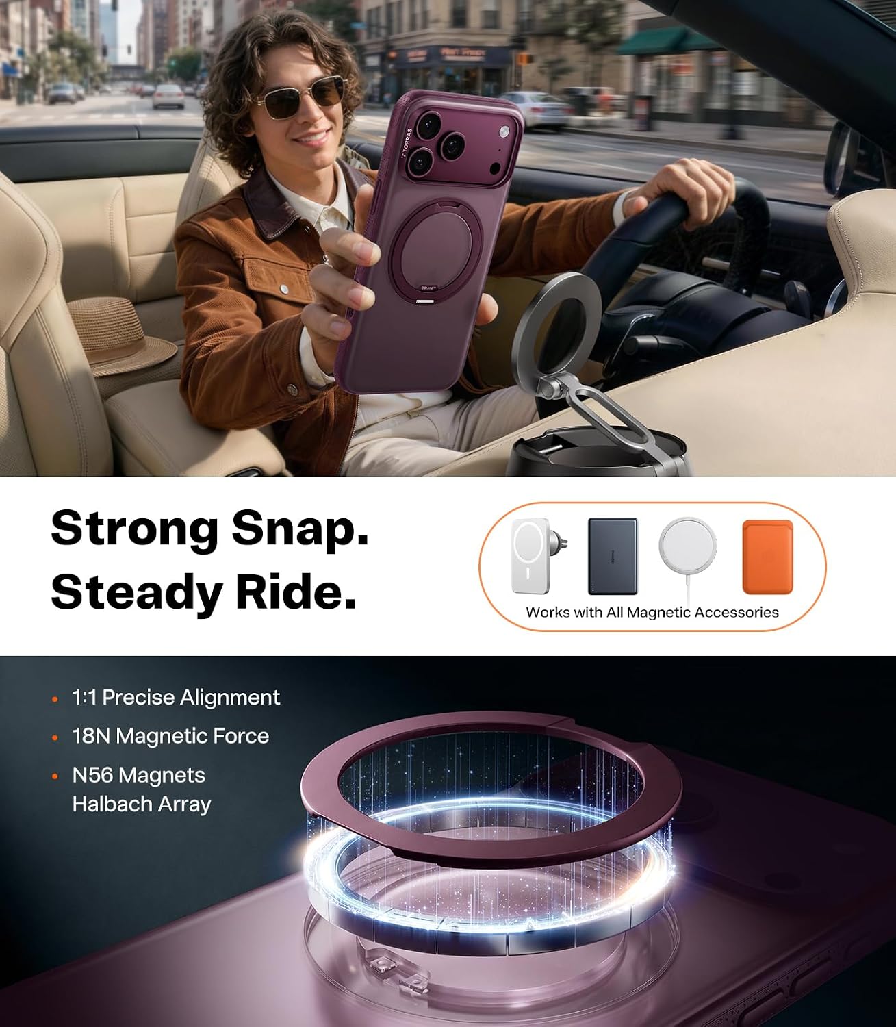 TORRAS 360 Magnetic Stand for iPhone 18 Pro Max Case, O3 Fitness, Burgundy