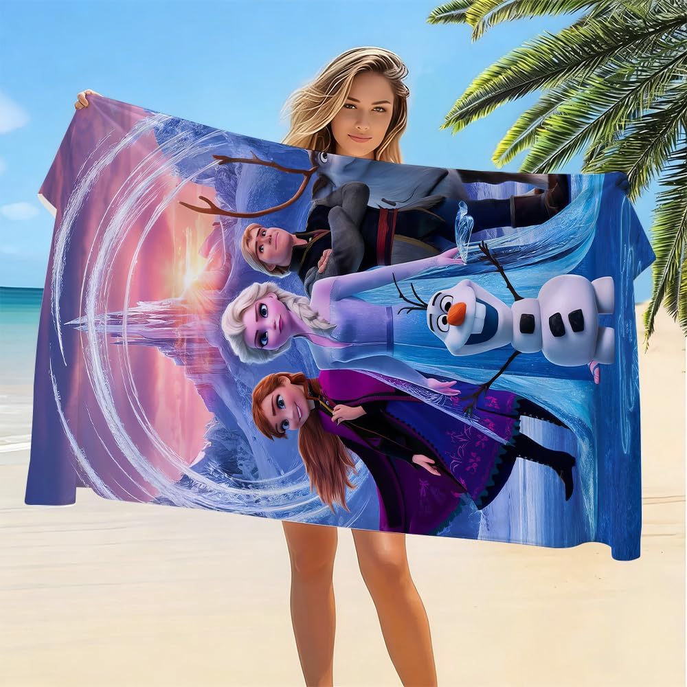 Cartoon Poster Beach Towel, Soft Absorbent Bath Towel for Home & Travel Size 28” x 55. (Blue)