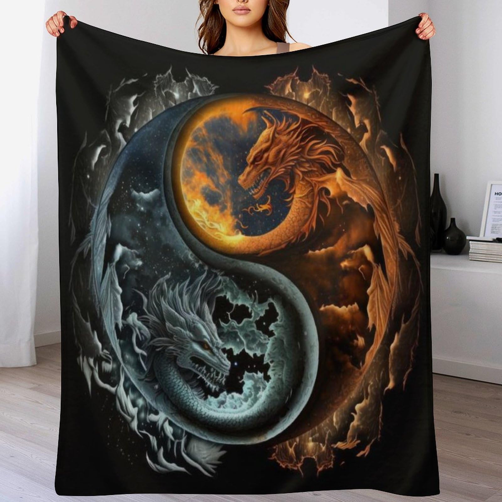 Couverture dragon en flannel anti-perte de poils plaid chaud ultra doux 150x200