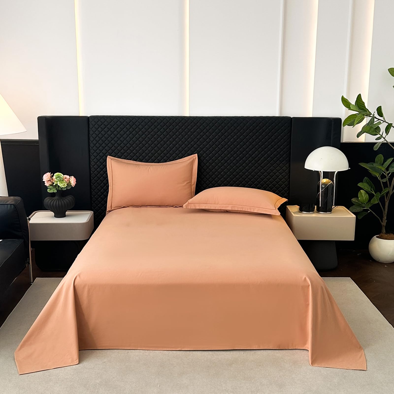 Drap de lit 245x250cm orange en pur coton uni de qualité supérieure pour lit king size