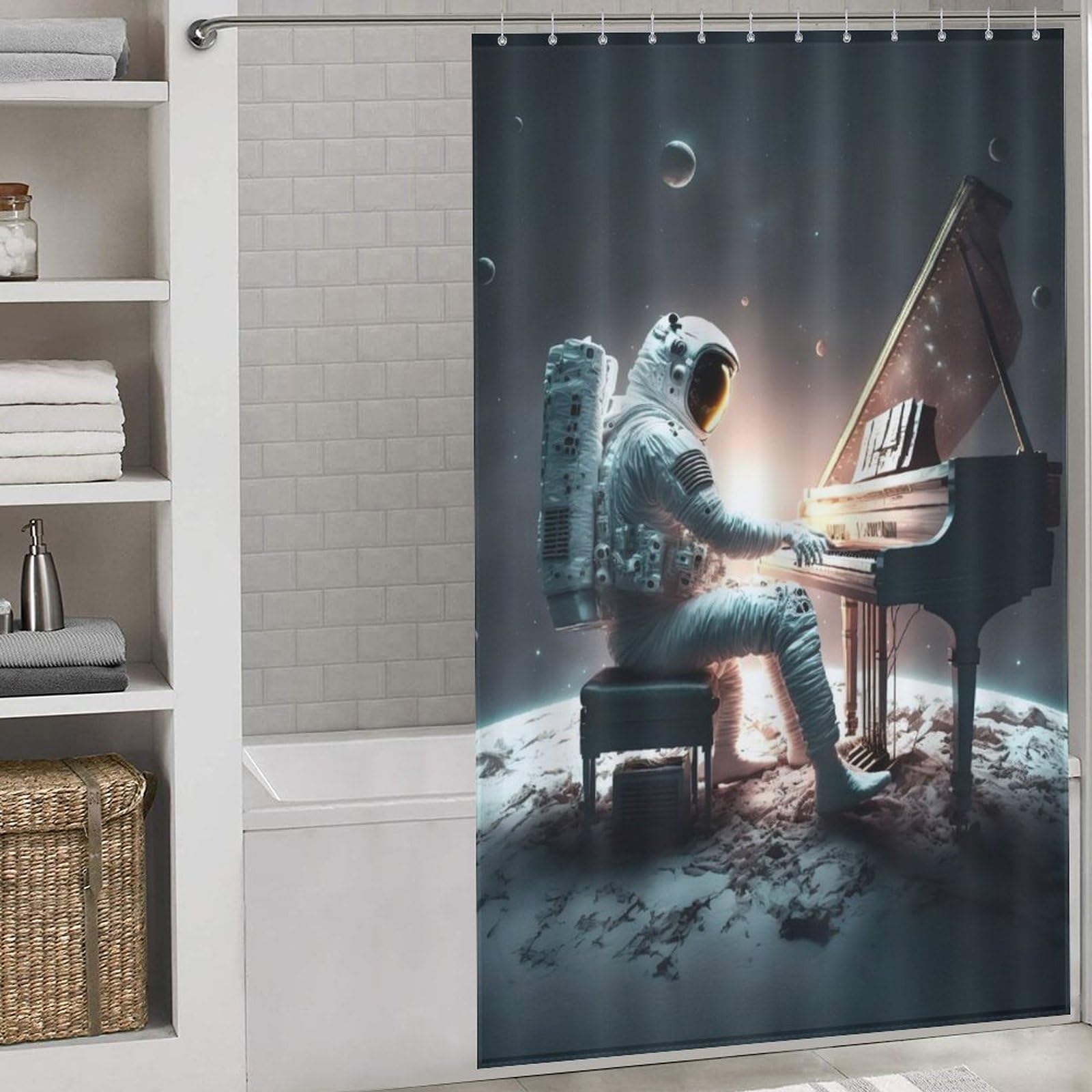 Rideau de douche astronaute piano en polyester anti-éclaboussures
