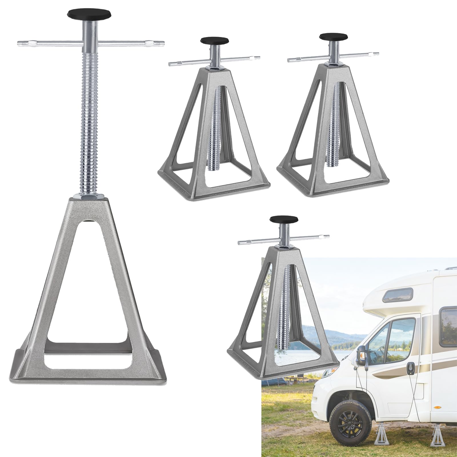 Lot de 4 supports en aluminium pour caravane - Hauteur réglable - Pour caravane, camping-car, voiture