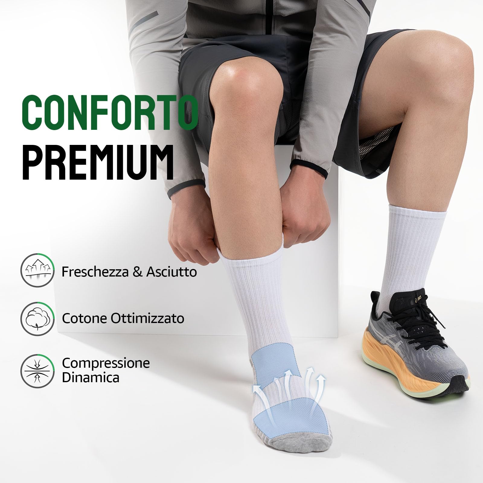 Alaplus Calzini Lunghi Uomo Donna 6 Paia, Calze lavoro in Cotone Traspiranti Antiscivolo, Calzini Sportive Uomo Estive Ideali per Running Trekking