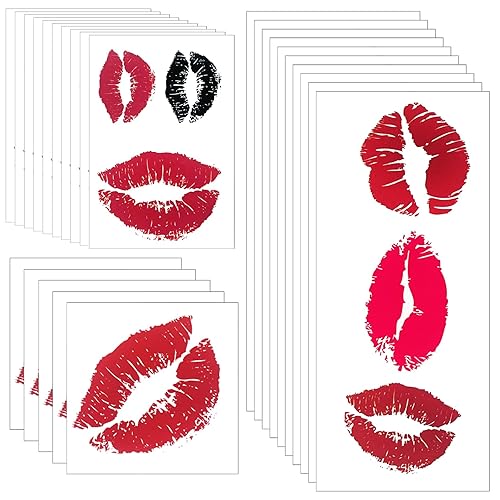 Miniatura 8 de 10 hojas de tatuajes de beso, labios rojos temporales, tatuajes falsos, autoadhesivos, impermeables, para adultos, mujeres, niñas, decoración de