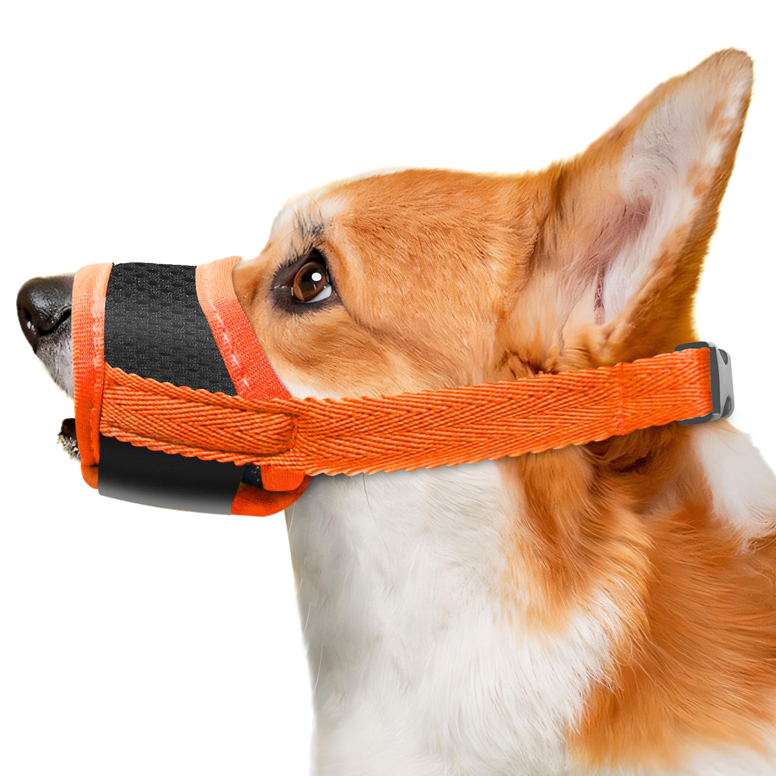 Small Dog Anti-Bark Muzzle, Adjustable Breathable Mesh for Chihuahua Orange (S)