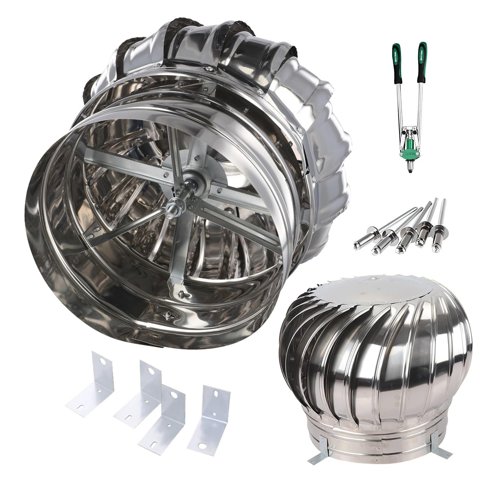 30/35/40/45 Cm Sombrero Extractor De Humo, Tapas De Chimenea De Techo De Acero Inoxidable 201, Sombrerete De Chimenea Giratorio Con Accesorios, Protección Contra La Lluvia(30 cm/11.8 in)
