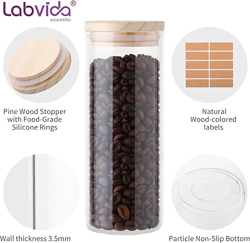 Miniatura 5 de Labvida Tarro de vidrio con tapa de madera de pino, tarros de almacenamiento decorativos y recipientes para encimera de cocina, 14.9oz36.5oz-22