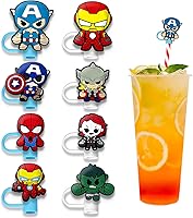 Vista 5 de 12 piezas de cubiertas para pajitas con tapa para vasos, lindo tapón de pajita de dibujos animados, cubiertas de punta de pajita de silicona