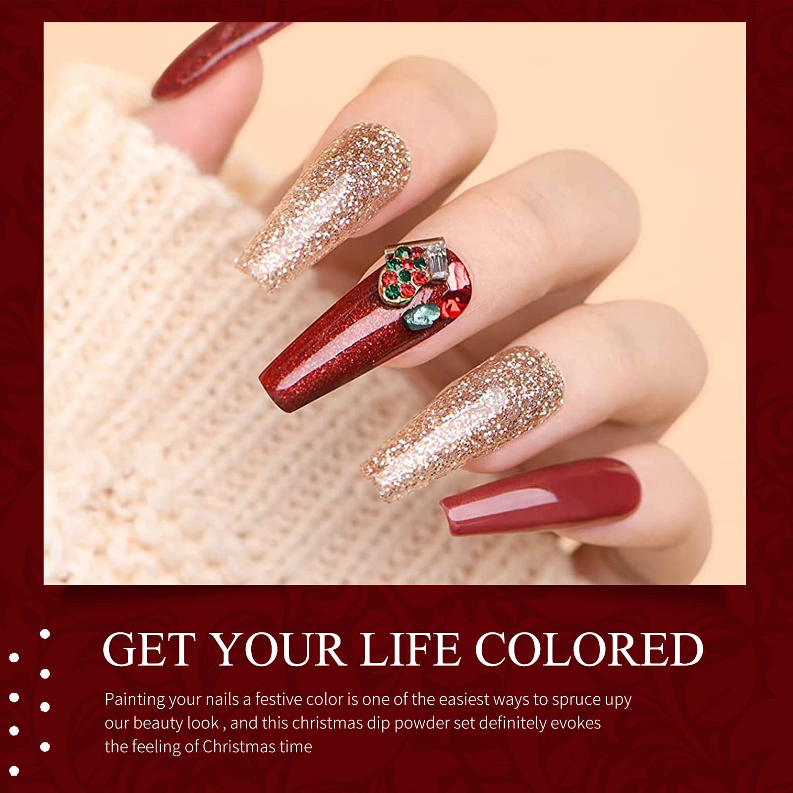 Amazon.com: Honey Joy 8pcs/set Fine Dipping Powder Dip Kit Powder Nail  Color System, Dark Red Rose Glitter Sequin Purple Red Wine,Like Gel Polish  Effect,Even & Smooth Finishing (113-126-50-55-90-19-78-63-10g/box) :  Everything Else