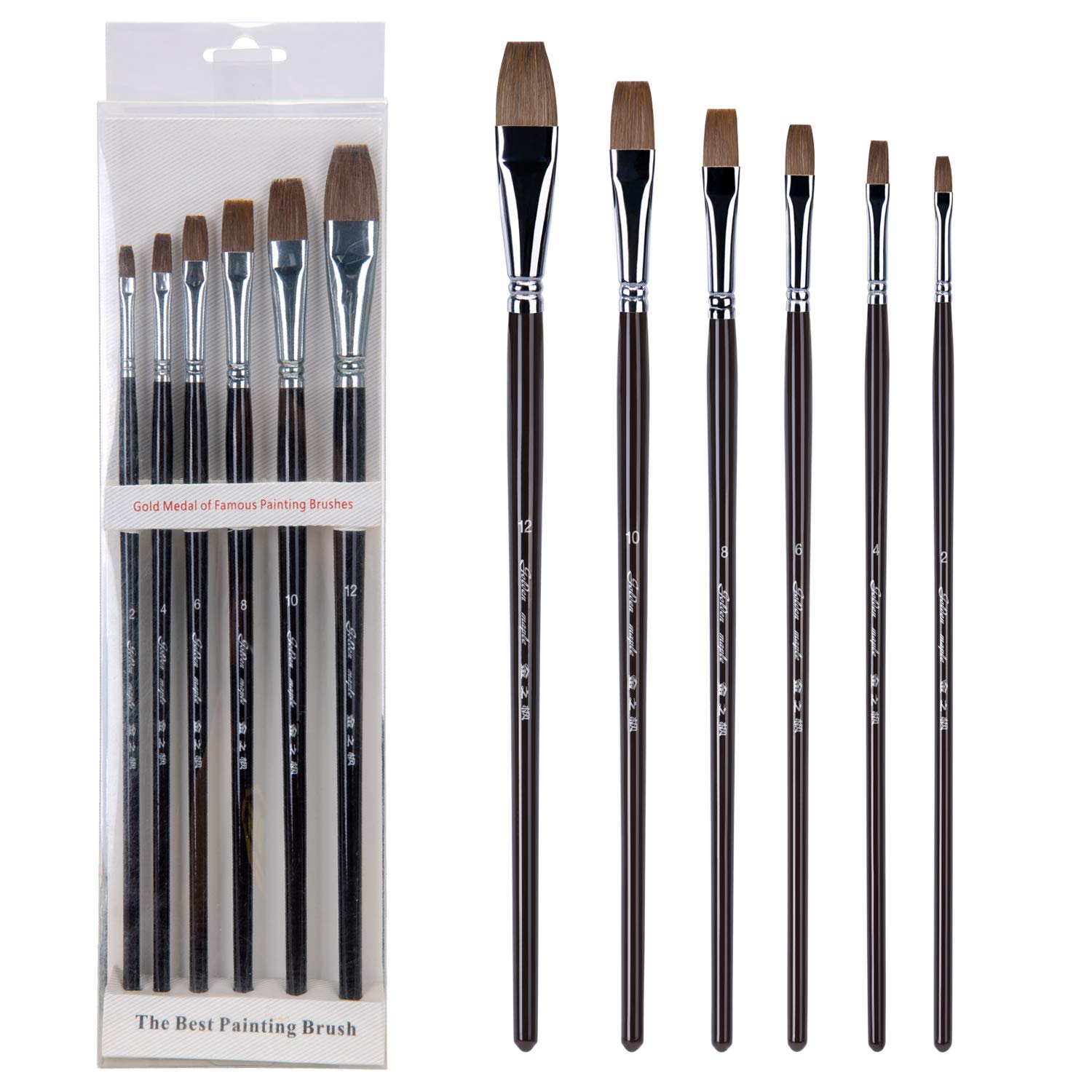 Buy Artist Sable Flat Brushes, 6 Pieces Red Sable Acrylic Paint Brush