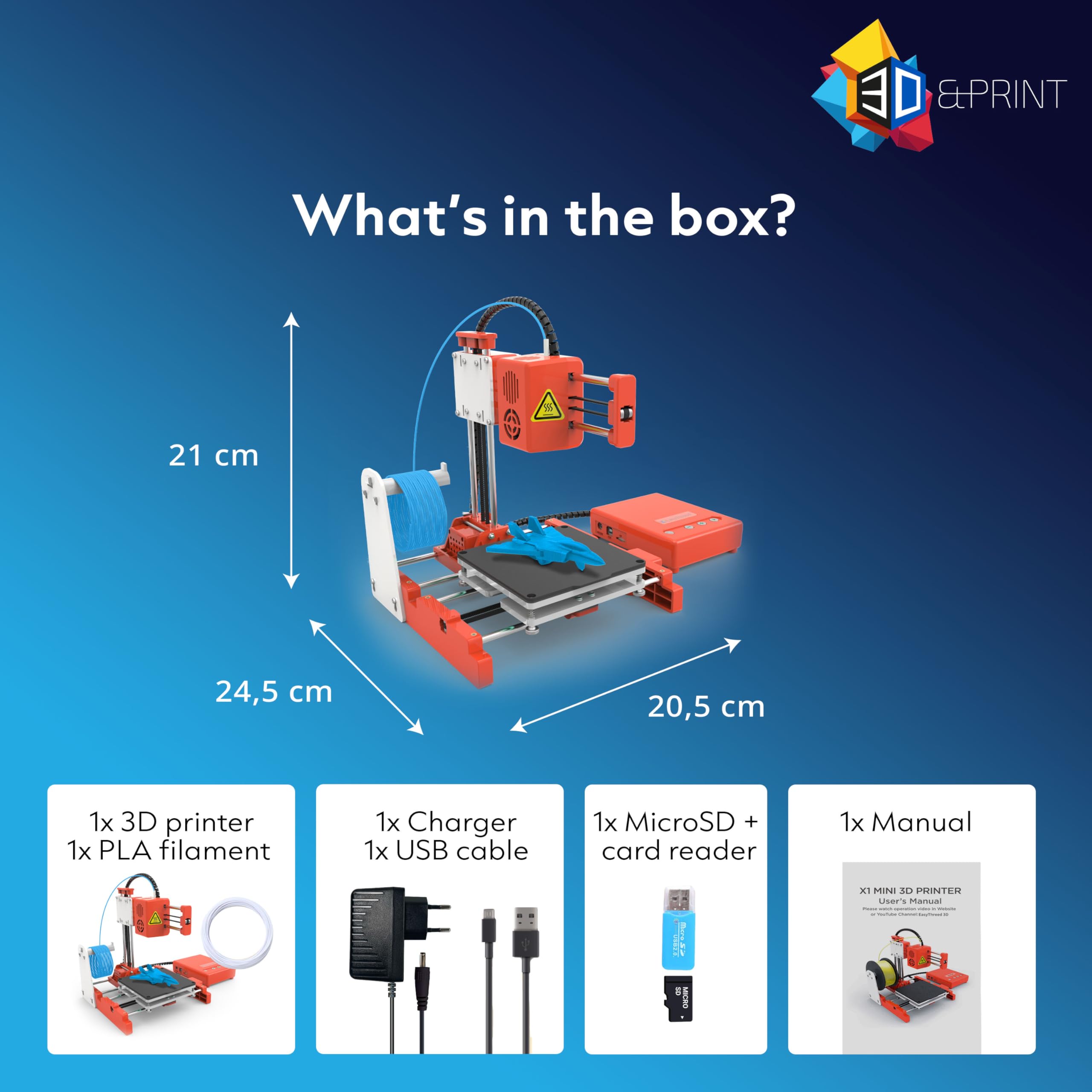 Silvergear® Impresora 3D con Filamento | Impresora 3D Alta Precisión con Superficie de Impresión Magnética Extraíble | Mini Impresora 3D para Principiantes Ligera y Portátil | Kit de Montaje Rápido