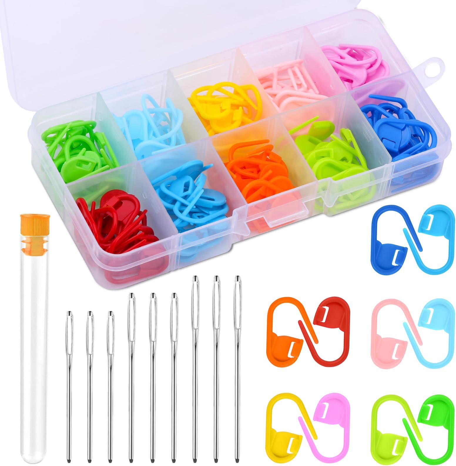 Mayboos 120pcs Stitch Markers for Knitting and Crochet, Plastic Crochet Stitch Markers Locking Clips with 12 Colors Lightweight, Snag-Free Design for Yarn Crafts, Sweater Making DIY Projects