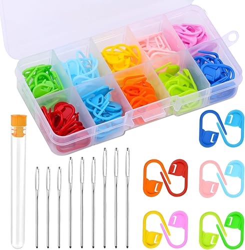 Mayboos 120 marcadores de puntada para tejer y ganchillo, marcadores de punto de ganchillo de plástico clips de bloqueo con 12 colores ligeros,