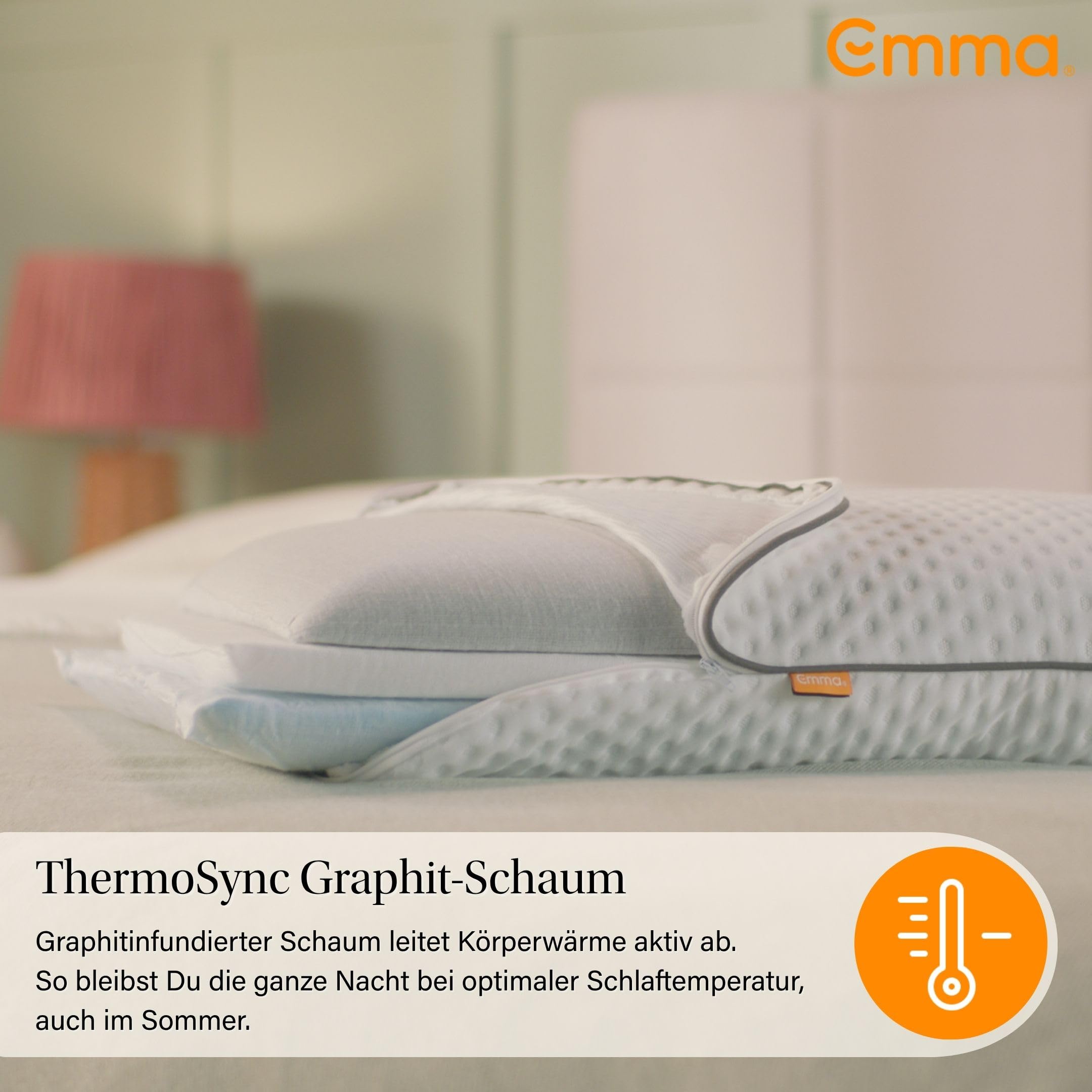 Emma Premium Stützkissen 80x40 – Ergonomisches Nackenkissen mit Thermosync Technologie – Kühlendes Memory Foam Kopfkissen, Höhenverstellbar für Seiten-, Rücken- & Bauchschläfer – Waschbarer Bezug