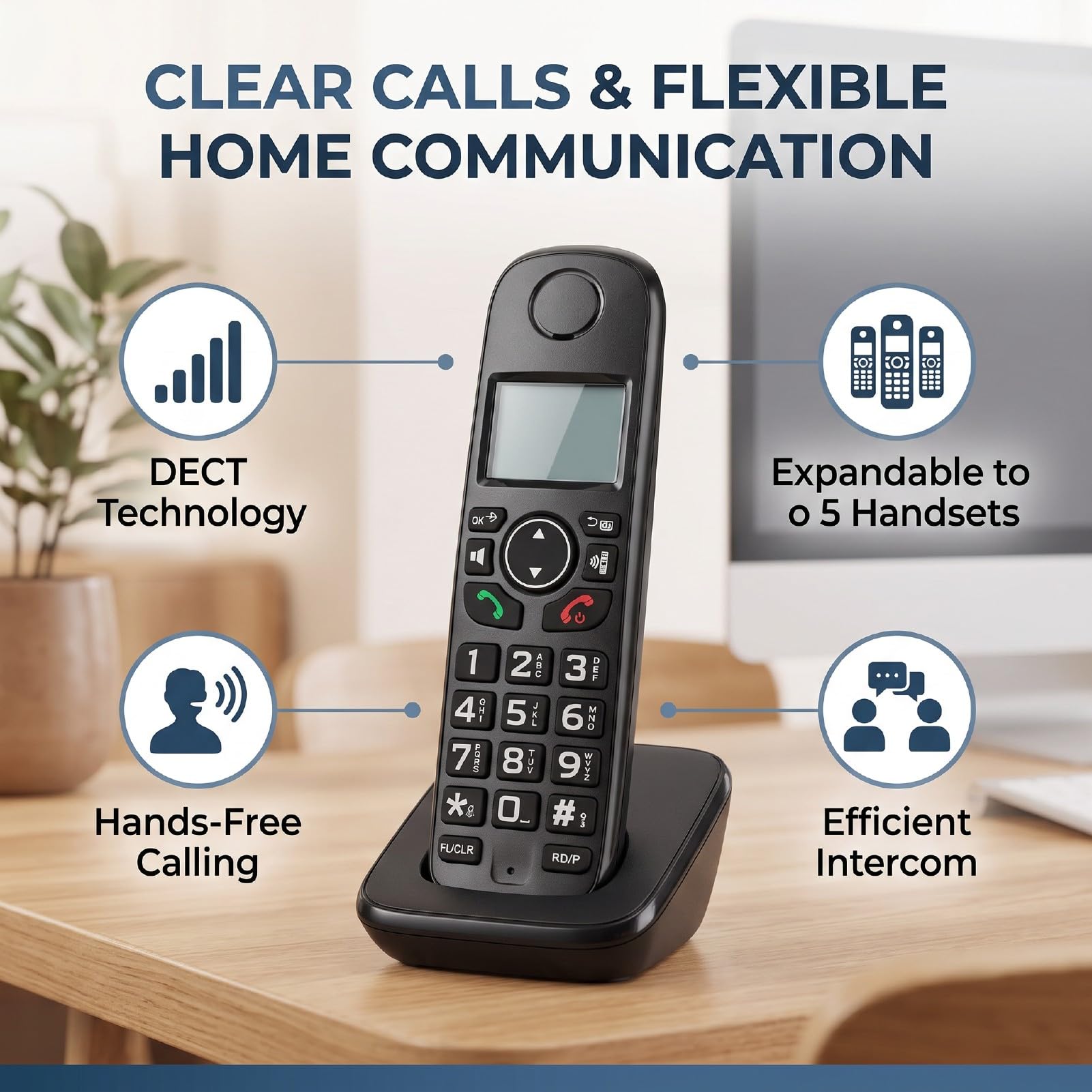 LICAEVEY Telefono Cordless Dect Espansione 5 Unità ID Chiamante Casa