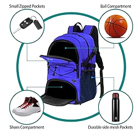 WOLT | Basketball Backpack Large Sports Bag with Separate Ball Holder & Shoes Compartment, Best for Basketball, Soccer, Volleyball, Swim, Gym, Travel
