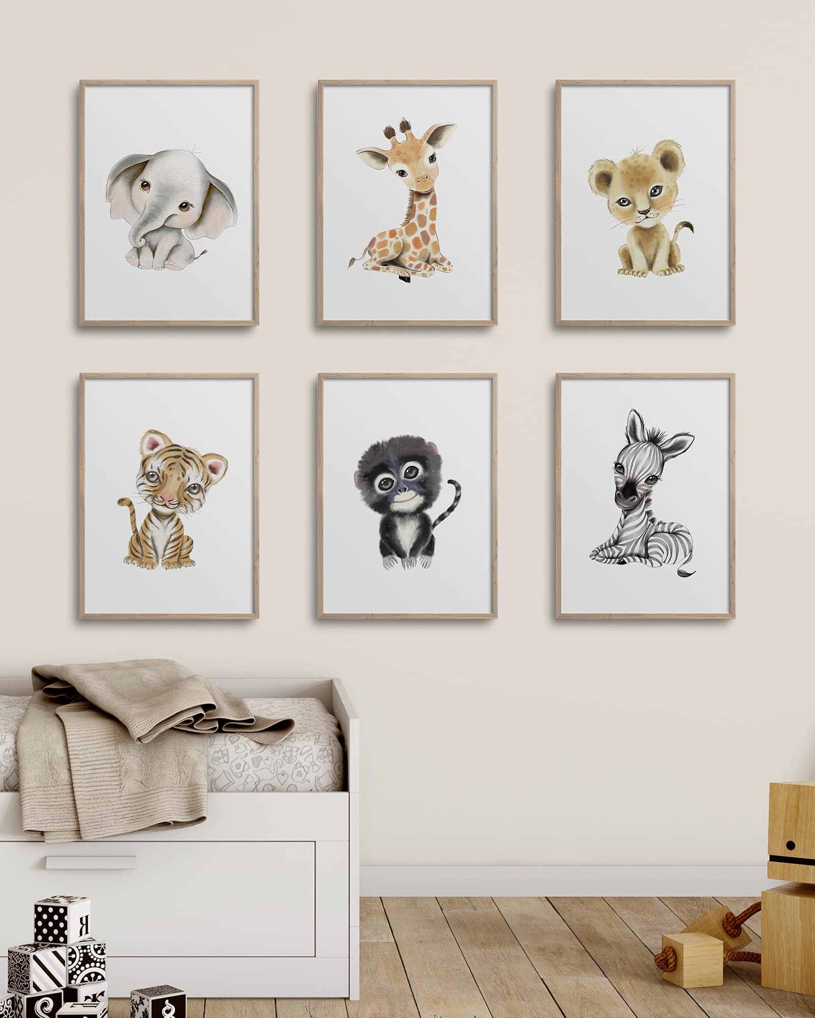 Stampe Da Parete Animali Safari Per Camera Bambini - 6 Lamine 21x30 Cm - Foto 3