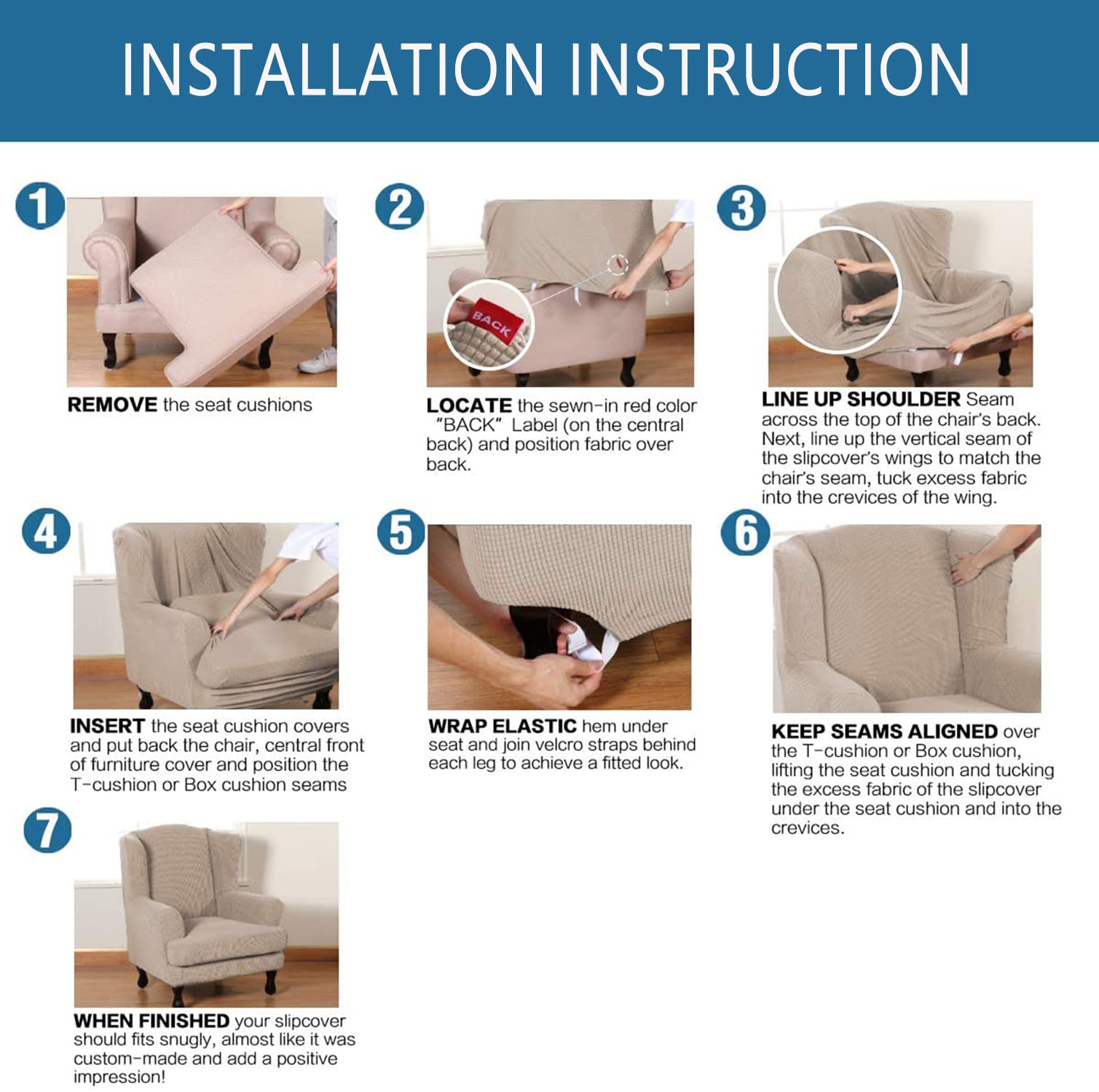 Funda elástica de terciopelo para silla de ala de 2 piezas, funda de base