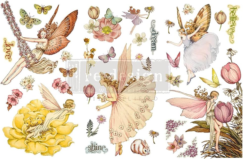 Re-Design with Prima 6 x 12 Decor Transfers Fairy Flowers