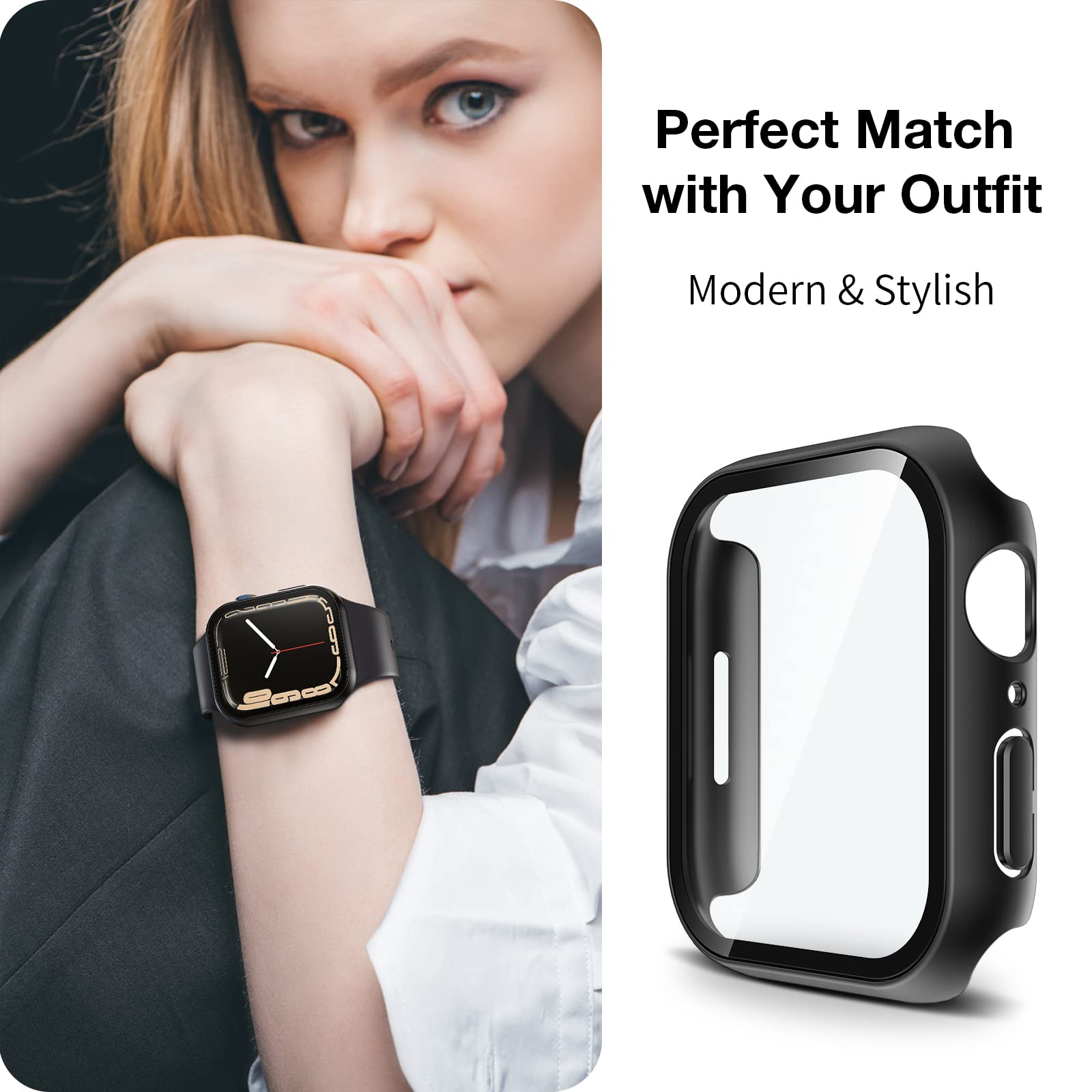 LK 2 Pezzi Cover per Apple Watch Series 7 Series 8 Series 9 41 mm, Vetro  Temperato Cover Custodia per iWatch 7/8/9 41 mm, [Durezza 9H] [HD  Clear][Senza Bolle] [Anti-Graffio]-black : Amazon.it: Elettronica