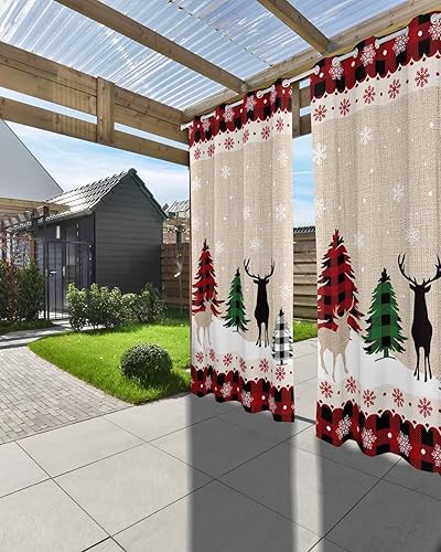 Miniatura 3 de Christmas Reindeer Outdoor Curtains for Patio Waterproof Drapery,Grommet Window Curtain Living Room,Bedroom,Doorway,Kitchen,Cafe,Porch,Cabana Drapes