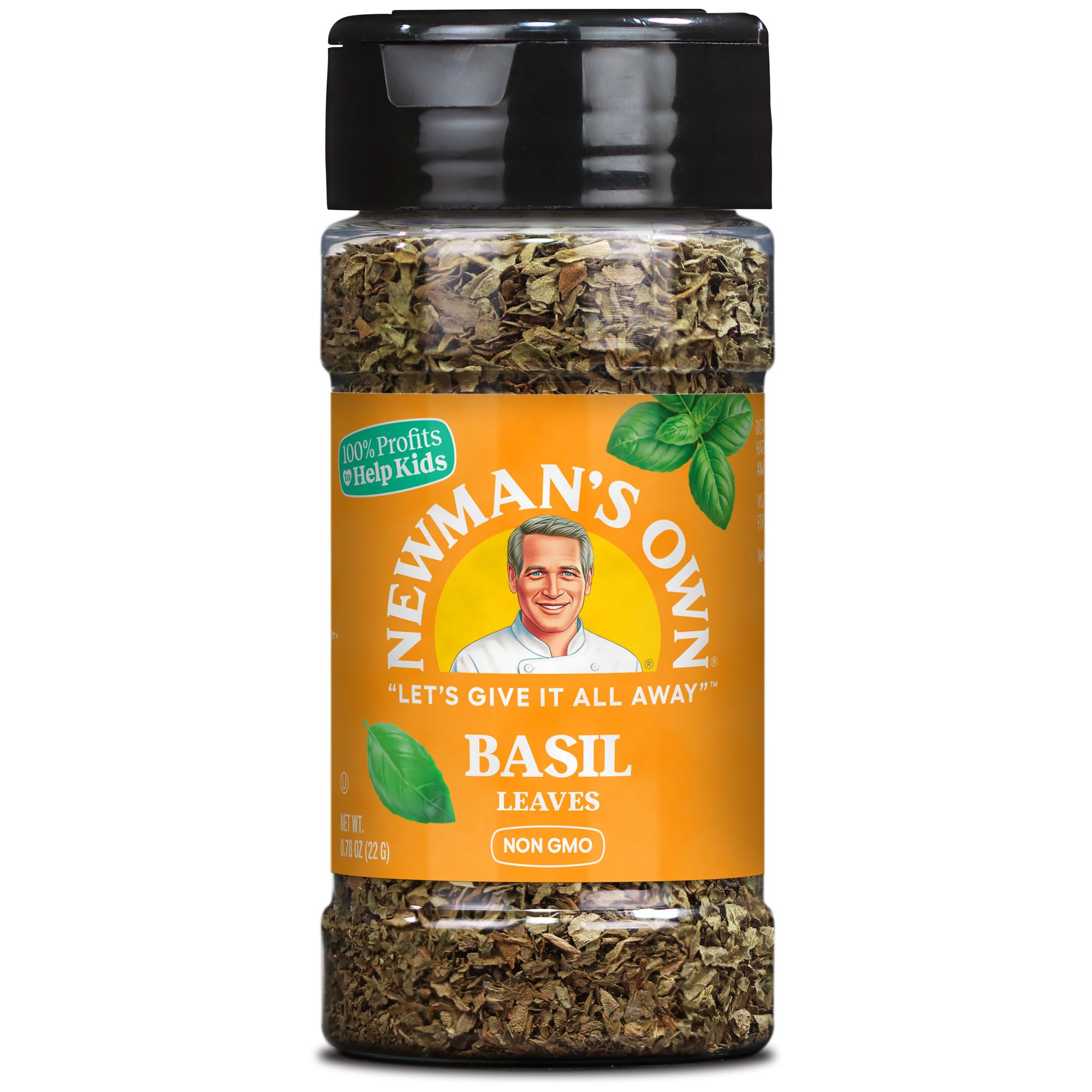 Newman's Own Fresh Dried Sweet Basil Leaves, Elevates Pastas, Salads, and Sauces, Non-GMO, Kosher Certified, 0.78 Oz. Bottle