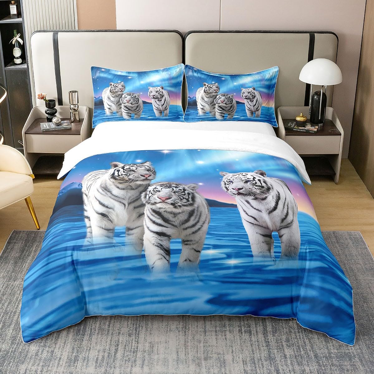 Housse de couette 135 x 200 coton de qualité supérieure motif tigre Loussiesd